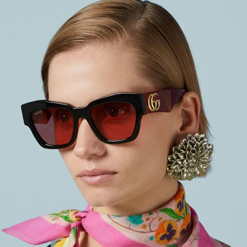 NEW Gucci GG1422S 005 Black Havana Rust Square Women Sunglasses GG 1422S